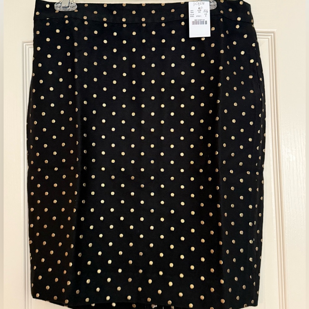 J CREW black skirt with gold polka dots size 8 
NWT